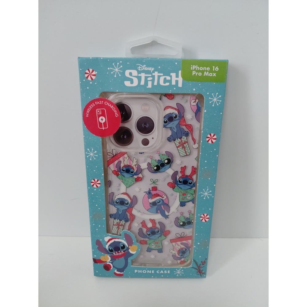 Disney Stitch iPhone 16 pro max Phone Case christmas red green glitter trees NEW